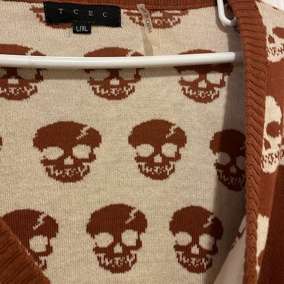 RARE skeleton skull cardigan rust brown tan sweater rockabilly punk metal goth - Picture 10 of 11